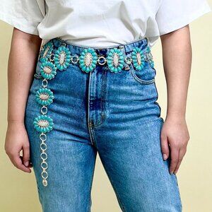 Turquoise and Silver Fashion Concho Belt